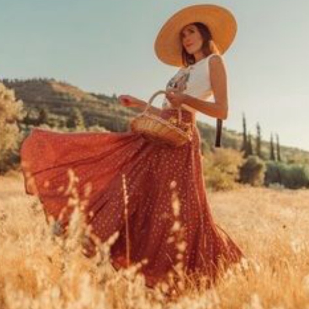 Anthropologie Rust Polka-Dot Maxi Skirt